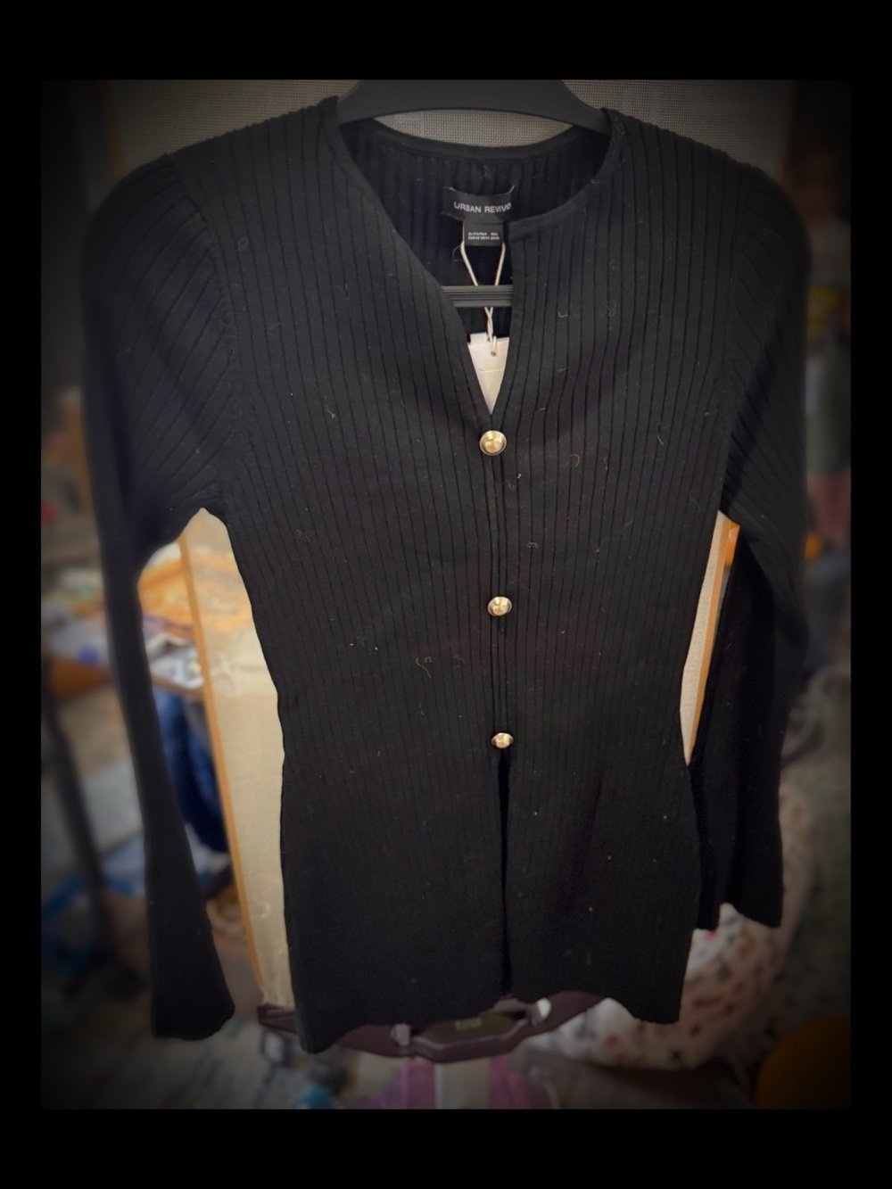 New Lafayette 148 Black Ribbed Button Front Cardigan